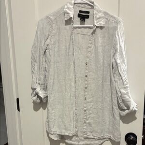 Casual Lightweight Button-Down Shirt White/Blue Stripe